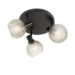 Design spot zwart met smoke glas 3-lichts rond - Chico