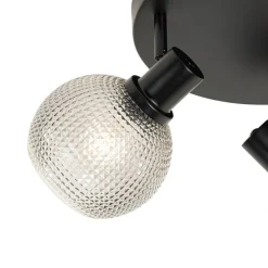 Design spot zwart met smoke glas 3-lichts rond - Chico