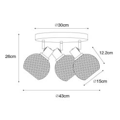 Design spot zwart met smoke glas 3-lichts rond - Chico