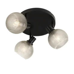Design spot zwart met smoke glas 3-lichts rond - Chico