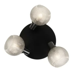 Design spot zwart met smoke glas 3-lichts rond - Chico