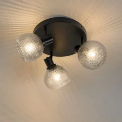 Design spot zwart met smoke glas 3-lichts rond - Chico