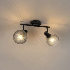 Design spot zwart met smoke glas 2-lichts - Chico