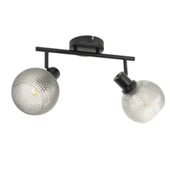 Design spot zwart met smoke glas 2-lichts - Chico