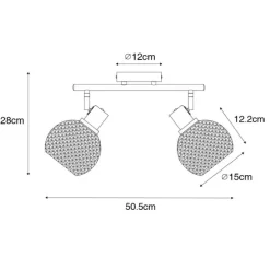 Design spot zwart met smoke glas 2-lichts - Chico
