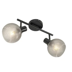 Design spot zwart met smoke glas 2-lichts - Chico