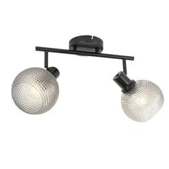 Design spot zwart met smoke glas 2-lichts - Chico