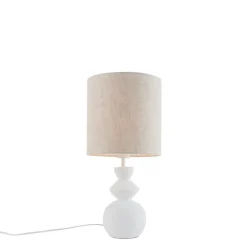 Design tafellamp wit stoffen kap lichtgrijs 25 cm - Alisia