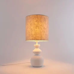 Design tafellamp wit stoffen kap lichtgrijs 25 cm - Alisia