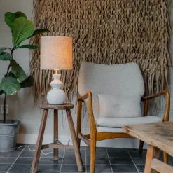 Design tafellamp wit stoffen kap lichtgrijs 25 cm - Alisia