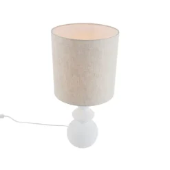 Design tafellamp wit stoffen kap lichtgrijs 25 cm - Alisia