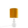 Design tafellamp wit velours kap geel met goud 25 cm - Alisia
