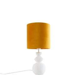Design tafellamp wit velours kap geel met goud 25 cm - Alisia