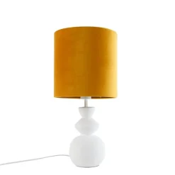 Design tafellamp wit velours kap geel met goud 25 cm - Alisia