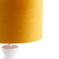 Design tafellamp wit velours kap geel met goud 25 cm - Alisia