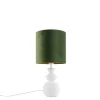 Design tafellamp wit velours kap groen met goud 25 cm - Alisia