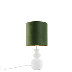 Design tafellamp wit velours kap groen met goud 25 cm - Alisia