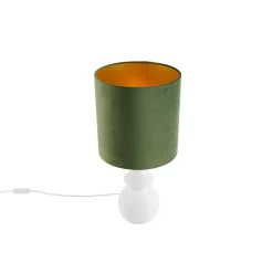 Design tafellamp wit velours kap groen met goud 25 cm - Alisia