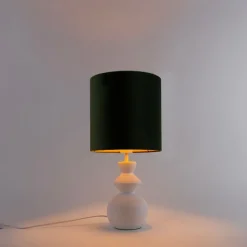 Design tafellamp wit velours kap groen met goud 25 cm - Alisia