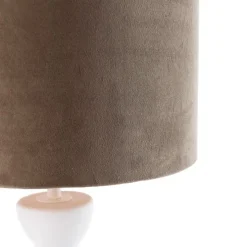 Design tafellamp wit velours kap taupe met goud 25 cm - Alisia
