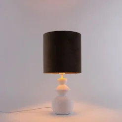 Design tafellamp wit velours kap taupe met goud 25 cm - Alisia