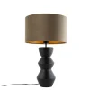 Design tafellamp zwart 16 cm velours kap taupe met goud 35 cm - Alisia