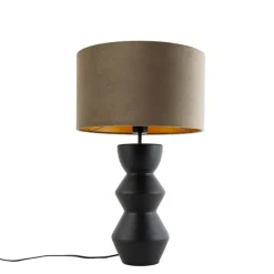 Design tafellamp zwart 16 cm velours kap taupe met goud 35 cm - Alisia