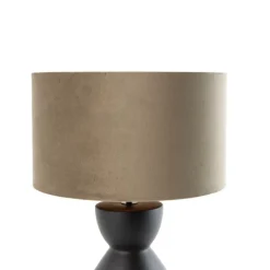 Design tafellamp zwart 16 cm velours kap taupe met goud 35 cm - Alisia
