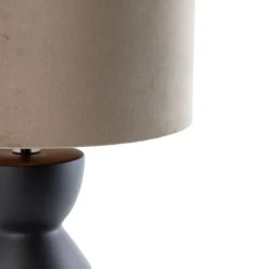 Design tafellamp zwart 16 cm velours kap taupe met goud 35 cm - Alisia