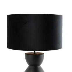 Design tafellamp zwart 16 cm velours kap zwart met goud 35 cm - Alisia