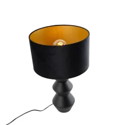 Design tafellamp zwart 16 cm velours kap zwart met goud 35 cm - Alisia