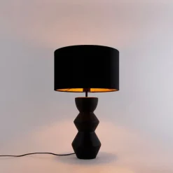 Design tafellamp zwart 16 cm velours kap zwart met goud 35 cm - Alisia