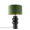 Design tafellamp zwart 17 cm velours kap groen met goud 35 cm - Alisia