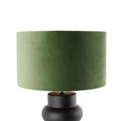 Design tafellamp zwart 17 cm velours kap groen met goud 35 cm - Alisia