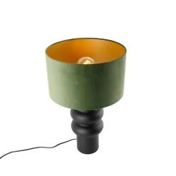 Design tafellamp zwart 17 cm velours kap groen met goud 35 cm - Alisia