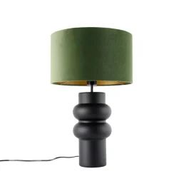 Design tafellamp zwart 17 cm velours kap groen met goud 35 cm - Alisia
