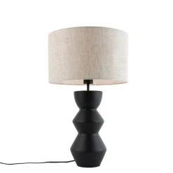 Design tafellamp zwart 16 cm stoffen kap lichtgrijs 35 cm - Alisia