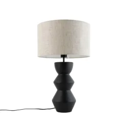Design tafellamp zwart 16 cm stoffen kap lichtgrijs 35 cm - Alisia