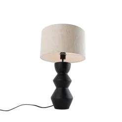 Design tafellamp zwart 16 cm stoffen kap lichtgrijs 35 cm - Alisia