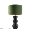 Design tafellamp zwart 16 cm velours kap groen met goud 35 cm - Alisia