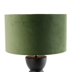 Design tafellamp zwart 16 cm velours kap groen met goud 35 cm - Alisia