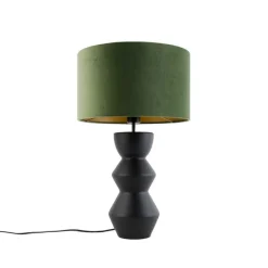Design tafellamp zwart 16 cm velours kap groen met goud 35 cm - Alisia