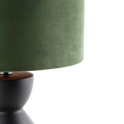 Design tafellamp zwart 16 cm velours kap groen met goud 35 cm - Alisia