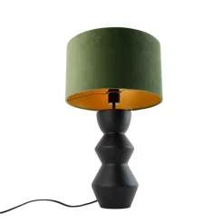 Design tafellamp zwart 16 cm velours kap groen met goud 35 cm - Alisia