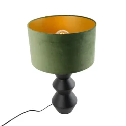 Design tafellamp zwart 16 cm velours kap groen met goud 35 cm - Alisia