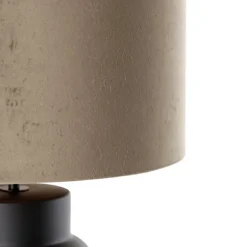 Design tafellamp zwart 17 cm velours kap taupe met goud 35 cm - Alisia