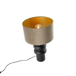 Design tafellamp zwart 17 cm velours kap taupe met goud 35 cm - Alisia