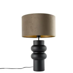 Design tafellamp zwart 17 cm velours kap taupe met goud 35 cm - Alisia