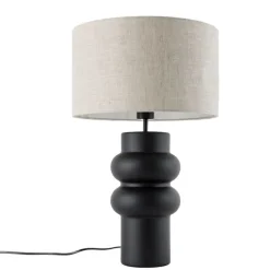 Design tafellamp zwart 17 cm stoffen kap lichtgrijs 35 cm - Alisia
