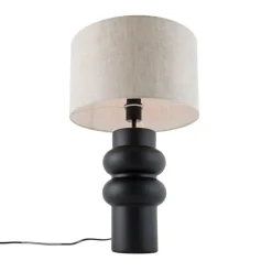 Design tafellamp zwart 17 cm stoffen kap lichtgrijs 35 cm - Alisia